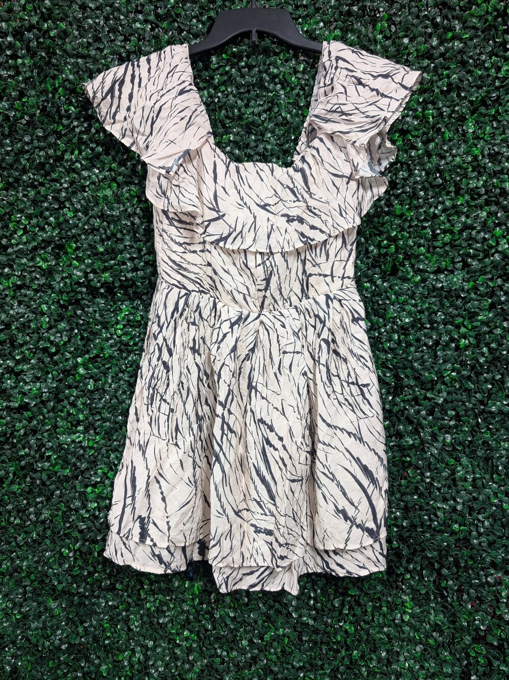 Socialite Ivory & Black Brushstroke Ruffle Dress